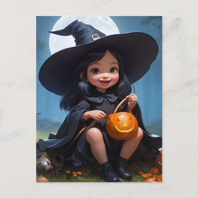 Baby Hexe Halloween Postkarte (Vorderseite)