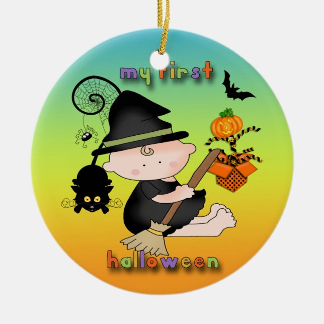 Baby-Hexe meine 1. runde Verzierung Halloweens Keramikornament (Vorne)