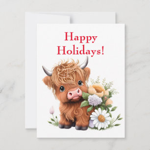 Baby Highland Cow avec Daisies Carte de vacances