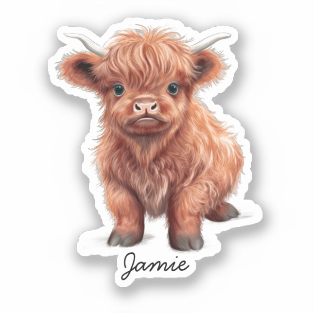 Baby Highland Cow Individuelle Name Aufkleber (Vorderseite)
