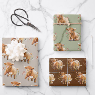Baby Highland Cow Wrapping Paper Sheets Geschenkpapier Set