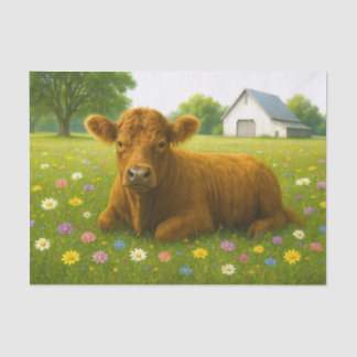 Baby Highland-Kuh auf einer Blumenwiese Seidenpapier