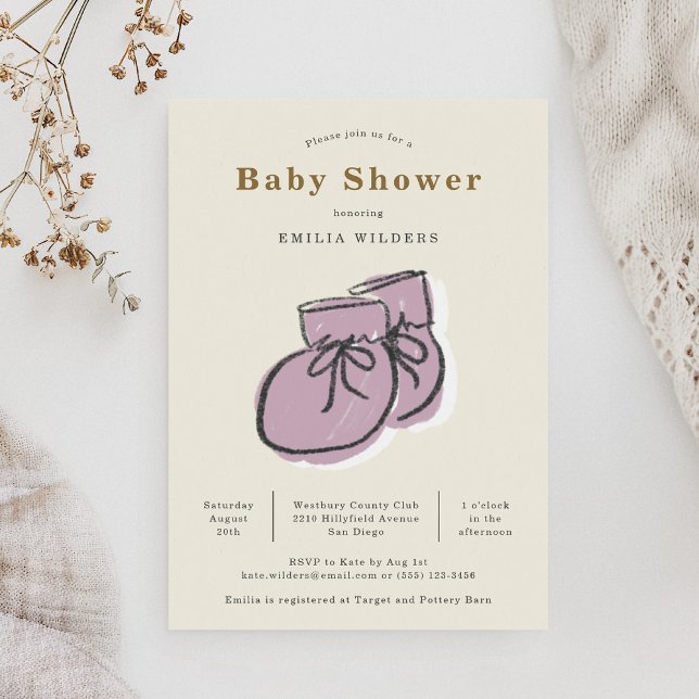 Baby Hinterns Illustration Baby Shower Einladung (Baby Booties Newborn Illustration Baby Shower Invitation)