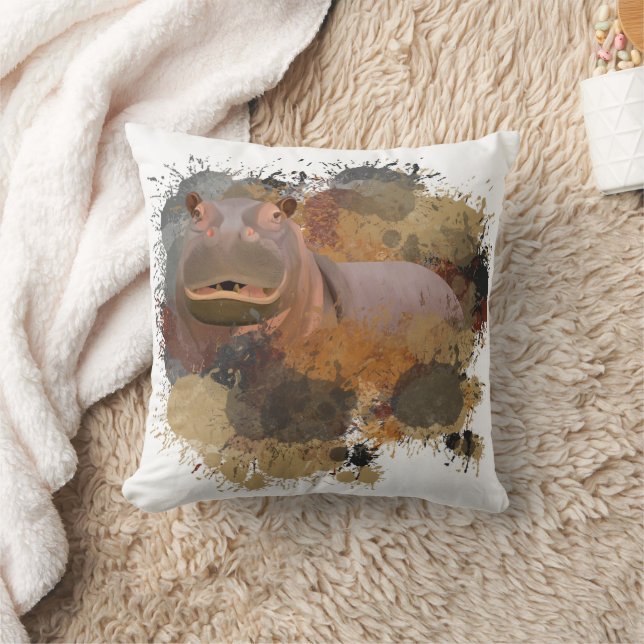 Baby Hippo Abstrakt Paint Spritzer Wildlife Kissen (Decke)