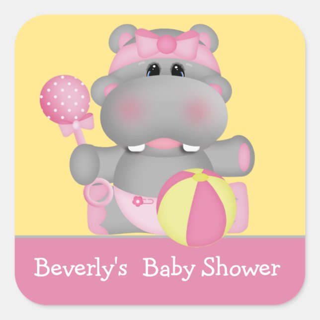 Baby Hippo Baby Showaufkleber Quadratischer Aufkleber (Vorderseite)
