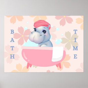 Baby Hippo Bath Time Poster
