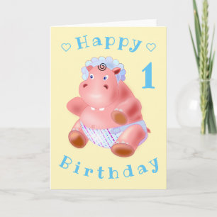 Baby Hippo Funny Birthday Card - individuell anpas Karte
