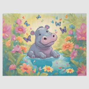 Baby Hippo in Meadow Puddle Decoupage Paper Seidenpapier