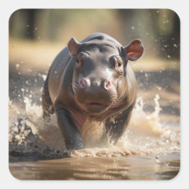 Baby Hippo Quadratischer Aufkleber