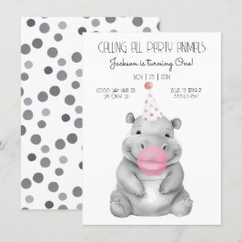 Baby hippo schwarz-weiß Geburtstag Einladung