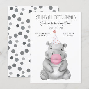 Baby hippo schwarz-weiß Geburtstag Einladung