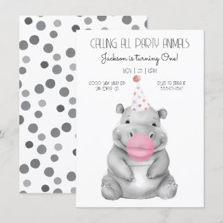 Baby hippo schwarz-weiß Geburtstag Einladung