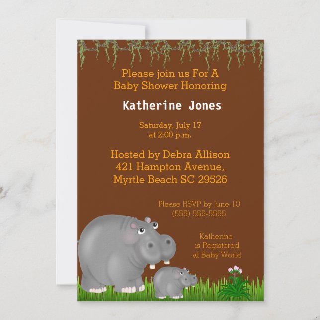 Baby Hippo und Mama Baby Dusche Einladung (Vorderseite)