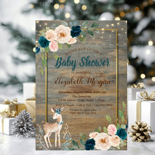 Baby-Hirsch-Lichterkette, Holz-Blumen-Baby-Party Einladung