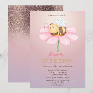 Baby Honey Bee Glitzer Birthday Einladung