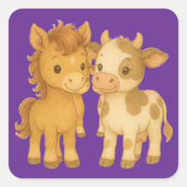 Baby Horse and Baby Cow Quadratischer Aufkleber