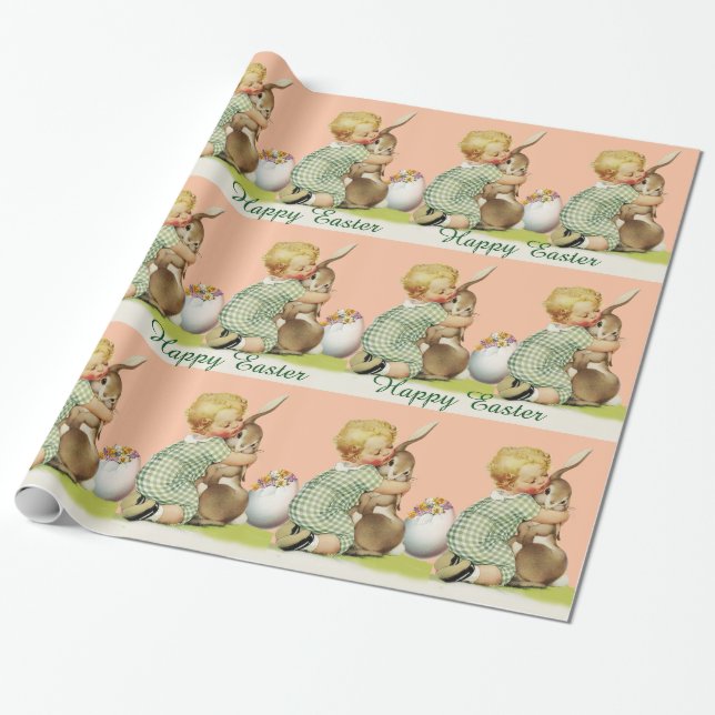 BABY HUGGING EASTER BUNNY, Pink Geschenkpapier (Ungerollt)