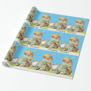 BABY HUGGING EASTER BUNNY ,Sky Blue Geschenkpapier