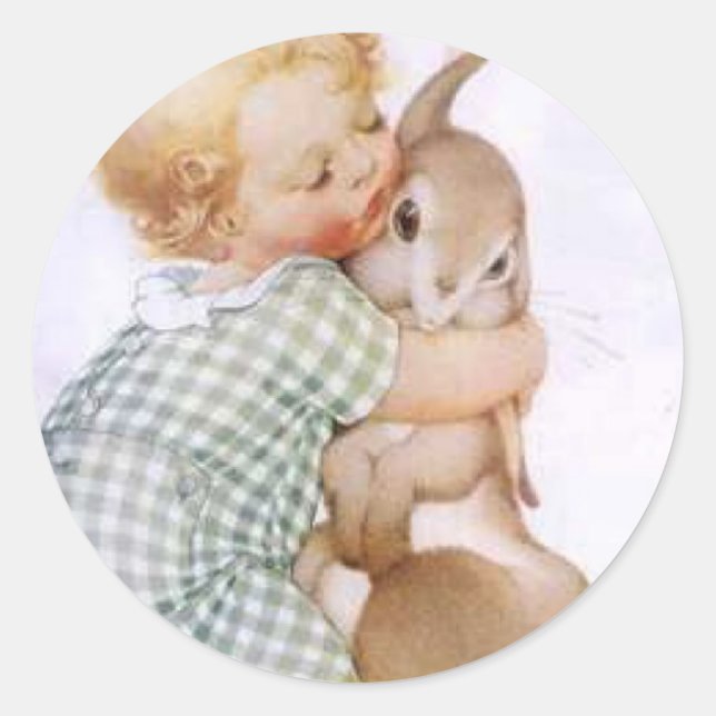 Baby Hugging Oaster Bunny Runder Aufkleber (Vorderseite)