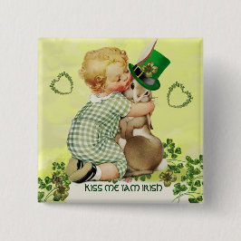 BABY HUGGING RABBIT IRISH ST. PATRICK'S DAY PARTY BUTTON