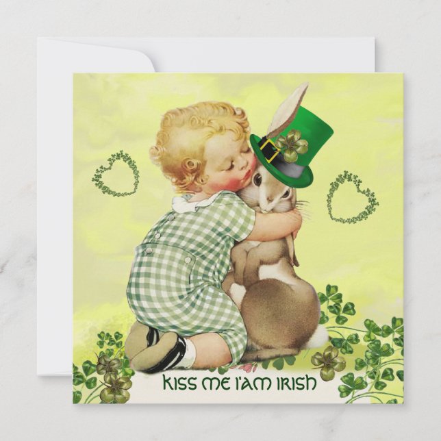BABY HUGGING RABBIT IRISH ST. PATRICK'S DAY PARTY EINLADUNG (Vorderseite)