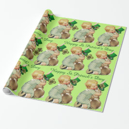 BABY HUGGING RABBIT IRISH ST. PATRICK'S DAY PARTY GESCHENKPAPIER