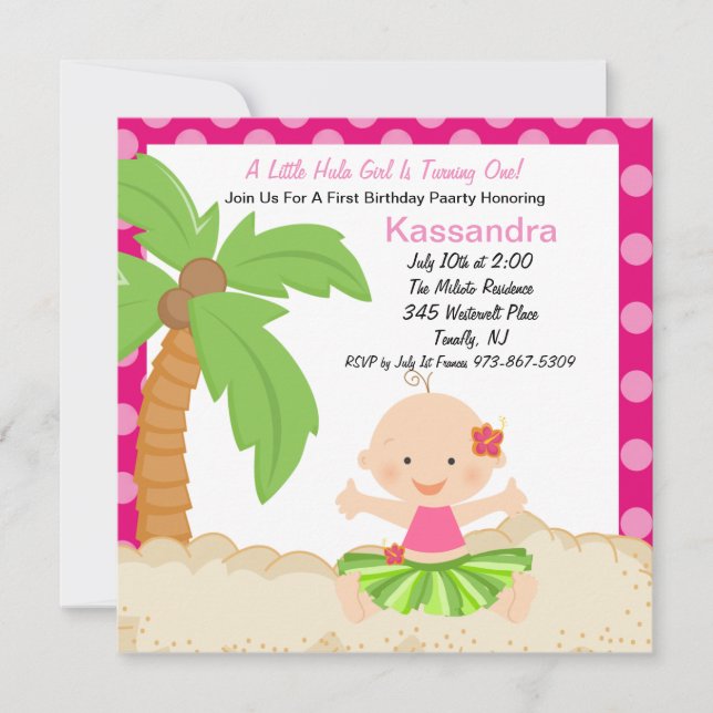Baby Hula Girl Erster Geburtstag Einladung (Vorderseite)