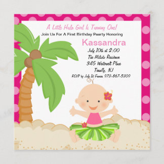 Baby Hula Girl Erster Geburtstag Einladung