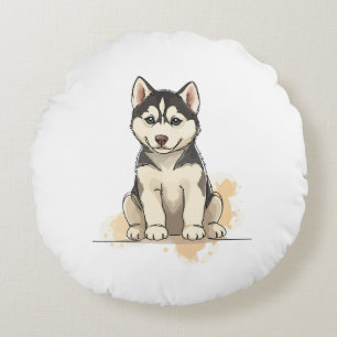 Baby Husky Rundes Kissen