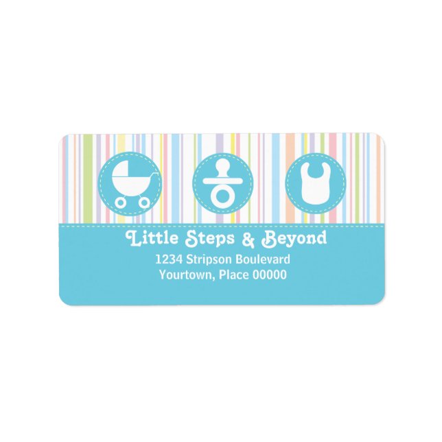 Baby Icon Tries Stripes Blue Address Adressaufkleber (Vorne)
