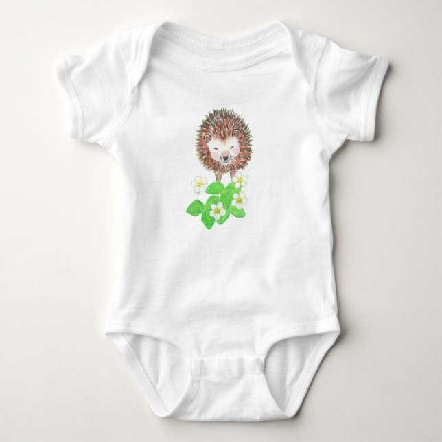 Baby Igel & Wild Strawberry Blume Baby Strampler (Vorderseite)