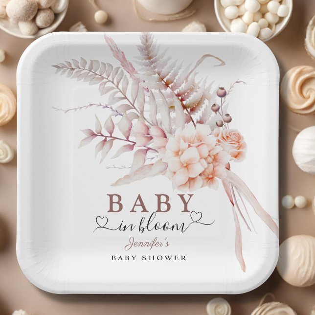 Baby im Blut | Beige Spring Floral Baby Dusche Pappteller (Von Creator hochgeladen)