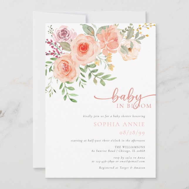 Baby im Blut | Blush & Aquamarine Frühlingsdusche Einladung (Vorderseite)