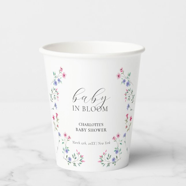 Baby im Blut | Elegante Wildblume Babydusche Pappbecher (Vorderseite)