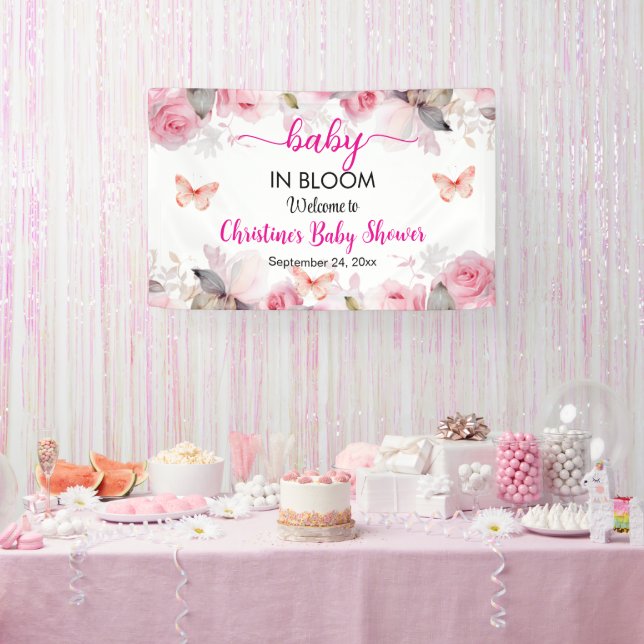 Baby im Blütenstaub Rose Babydusche Hintergrund Banner (Party)