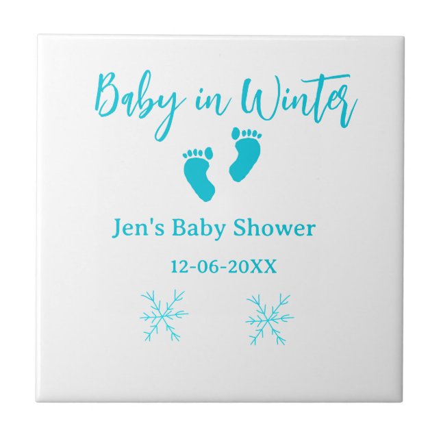 Baby im Winter duschen blaue Babyfüße Schneeflocke Fliese (Vorderseite)