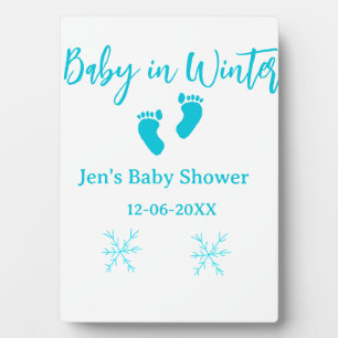 Baby im Winter duschen blaue Babyfüße Schneeflocke Fotoplatte