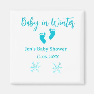 Baby im Winter duschen blaue Babyfüße Schneeflocke Magnet