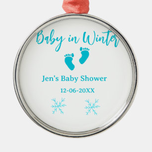 Baby im Winter duschen blaue Babyfüße Schneeflocke Ornament Aus Metall