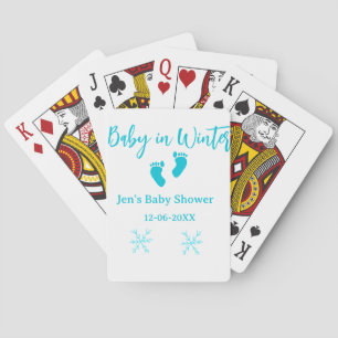 Baby im Winter duschen blaue Babyfüße Schneeflocke Spielkarten