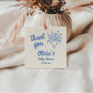 Baby in blauer Hand gezogenes Blumenbaby-Dusche Geschenkanhänger