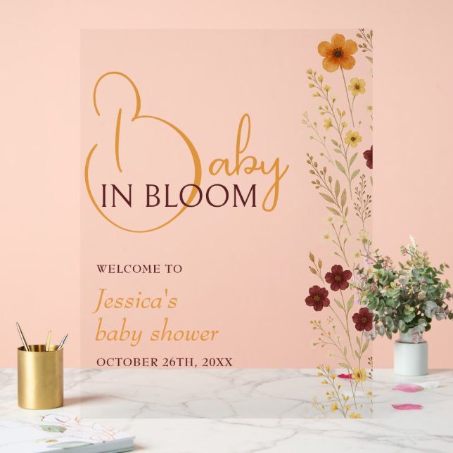Baby in Bloom Autumn Baby Dusche Willkommen Acrylschild (Hochzeit)