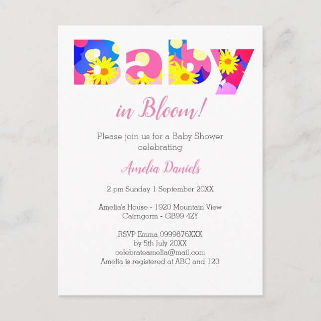 Baby in Bloom Baby Dusche Einladung (Vorderseite)