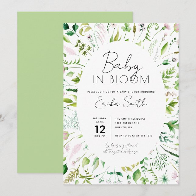 Baby in Bloom Baby Dusche Einladung (Vorne/Hinten)