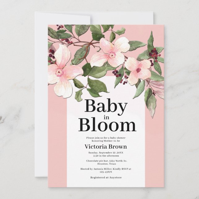 Baby in Bloom Baby Dusche Einladung (Vorderseite)