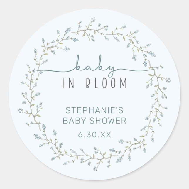 Baby in Bloom Baby Dusche Gefallen Runder Aufkleber (Vorderseite)