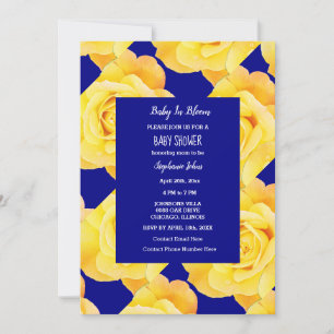 Baby in Bloom Baby Dusche Golden Yellow Roses Blue Einladung