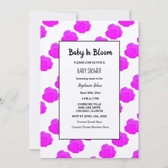 Baby in Bloom Baby Dusche Lila Pink Kraft Niedlich Einladung (Vorderseite)