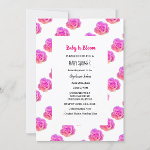 Baby in Bloom Baby Dusche Rosa Rose Mädchen Einladung