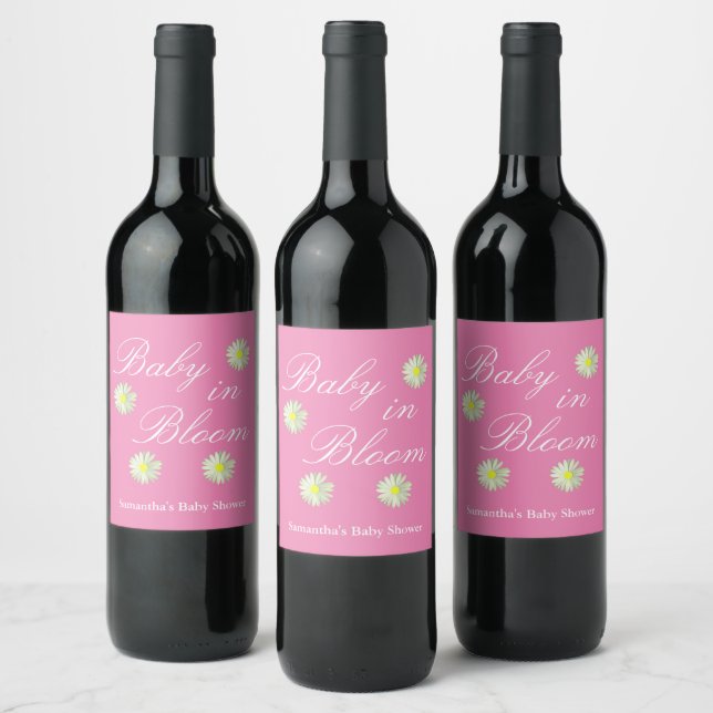 Baby in Bloom Baby Dusche Weinetikett (Flaschen)